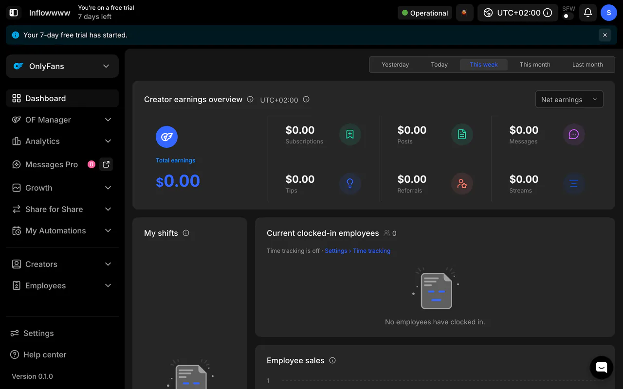 Inflowwww dashboard on desktop and phone, fresh install