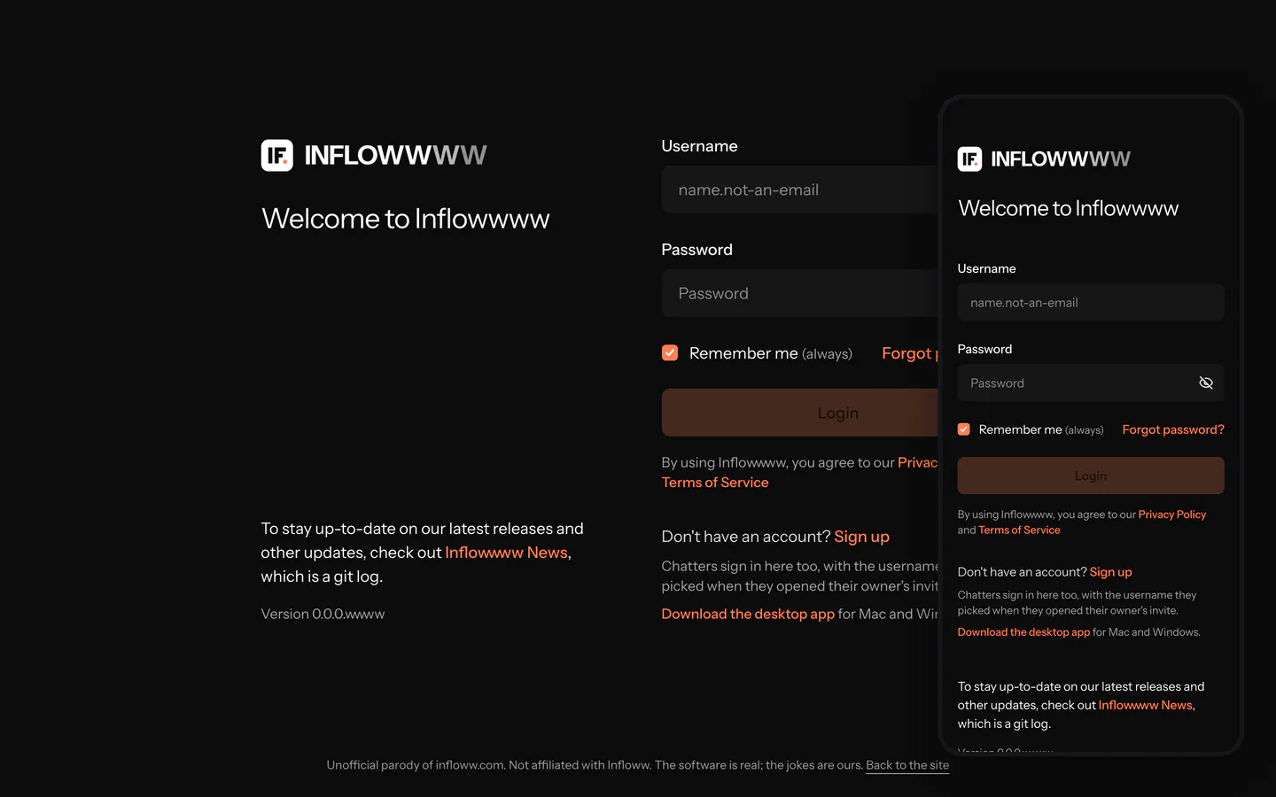 Inflowwww login on desktop and phone